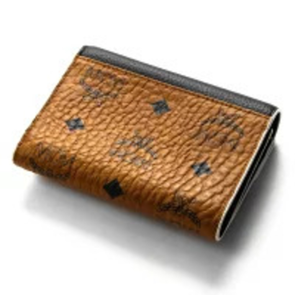 MCM Tri fold Wallet Patricia Visetos Monogram Black Multi White Cognac Brown - Picture 5 of 5